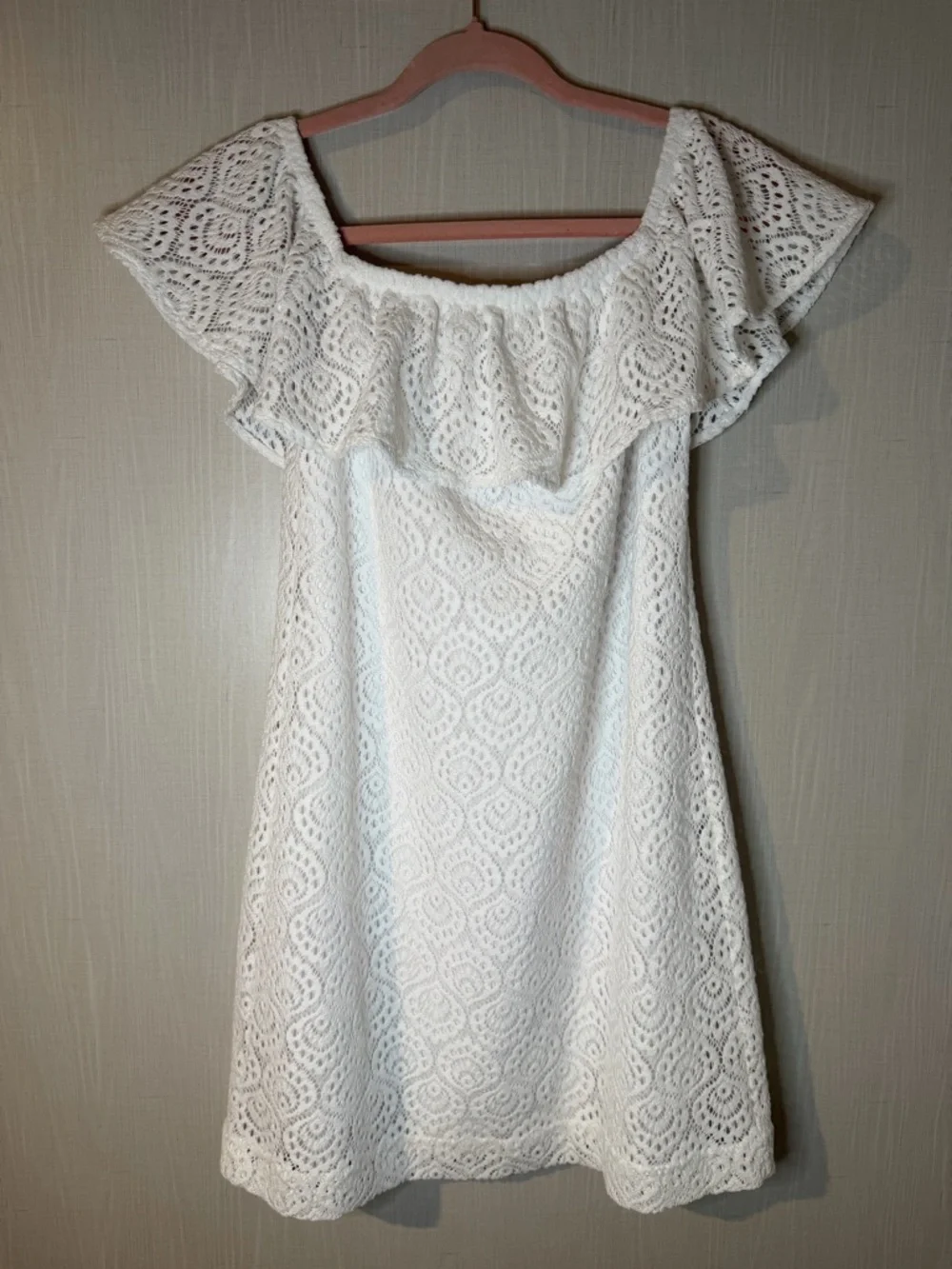Lilly Pulitzer La Fortuna Gyspea Lace Ruffle Off The Shoulder Mini Dress Small - Picture 2 of 5